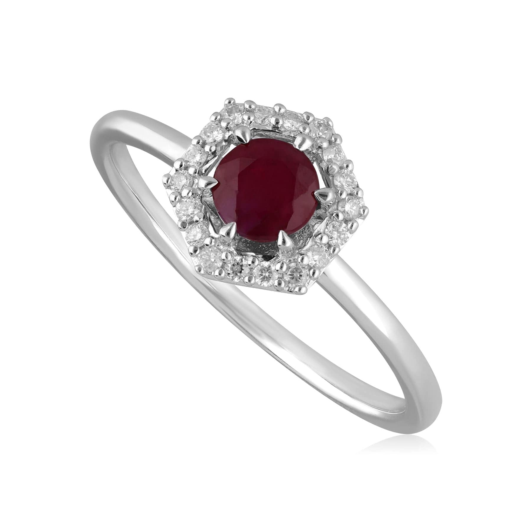 9ct White Gold 0.48ct Ruby & Diamond Halo Engagement Ring
