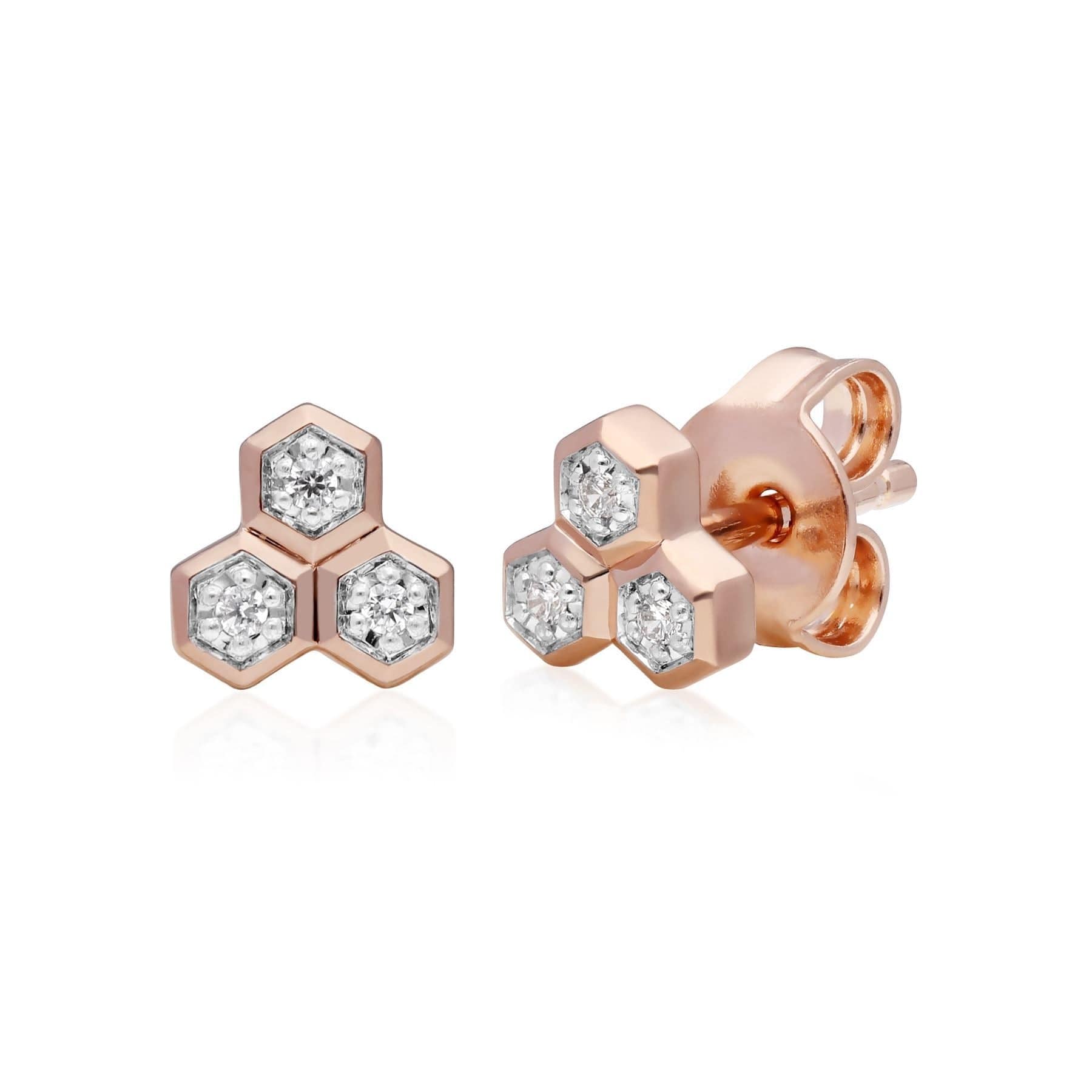 191N0227029-191E0394029 Diamond Trilogy Necklace & Stud Earring Set in 9ct Rose Gold 3