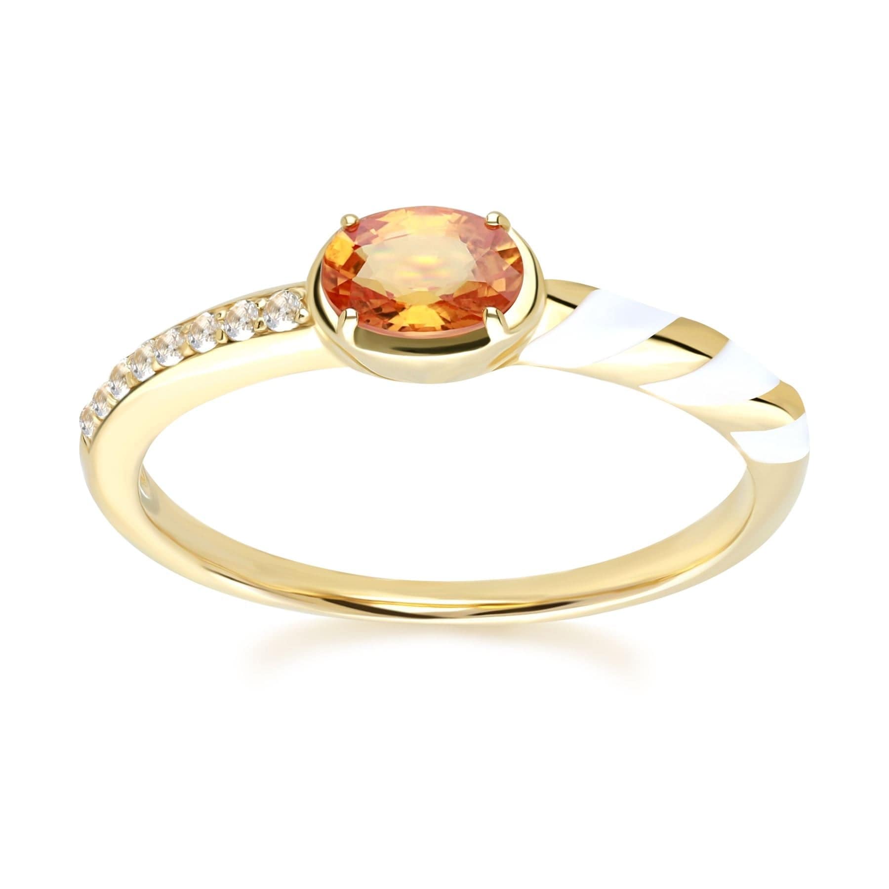 135R2023019 Siberian Waltz White Topaz & Orange Sapphire Ring in 9ct Gold 4