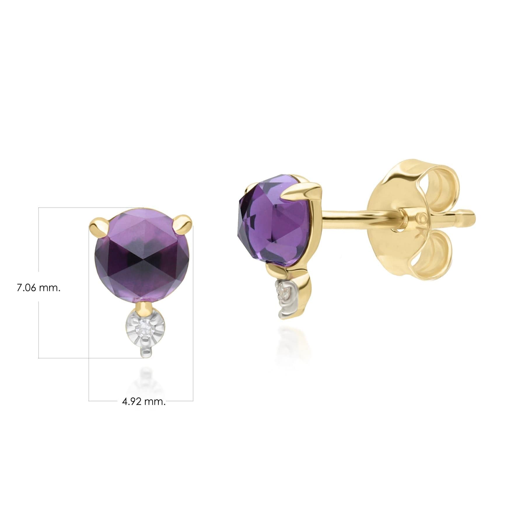 135E1827019 Classic Amethyst & Diamond Stud Earrings in 9ct Yellow Gold Dimensions