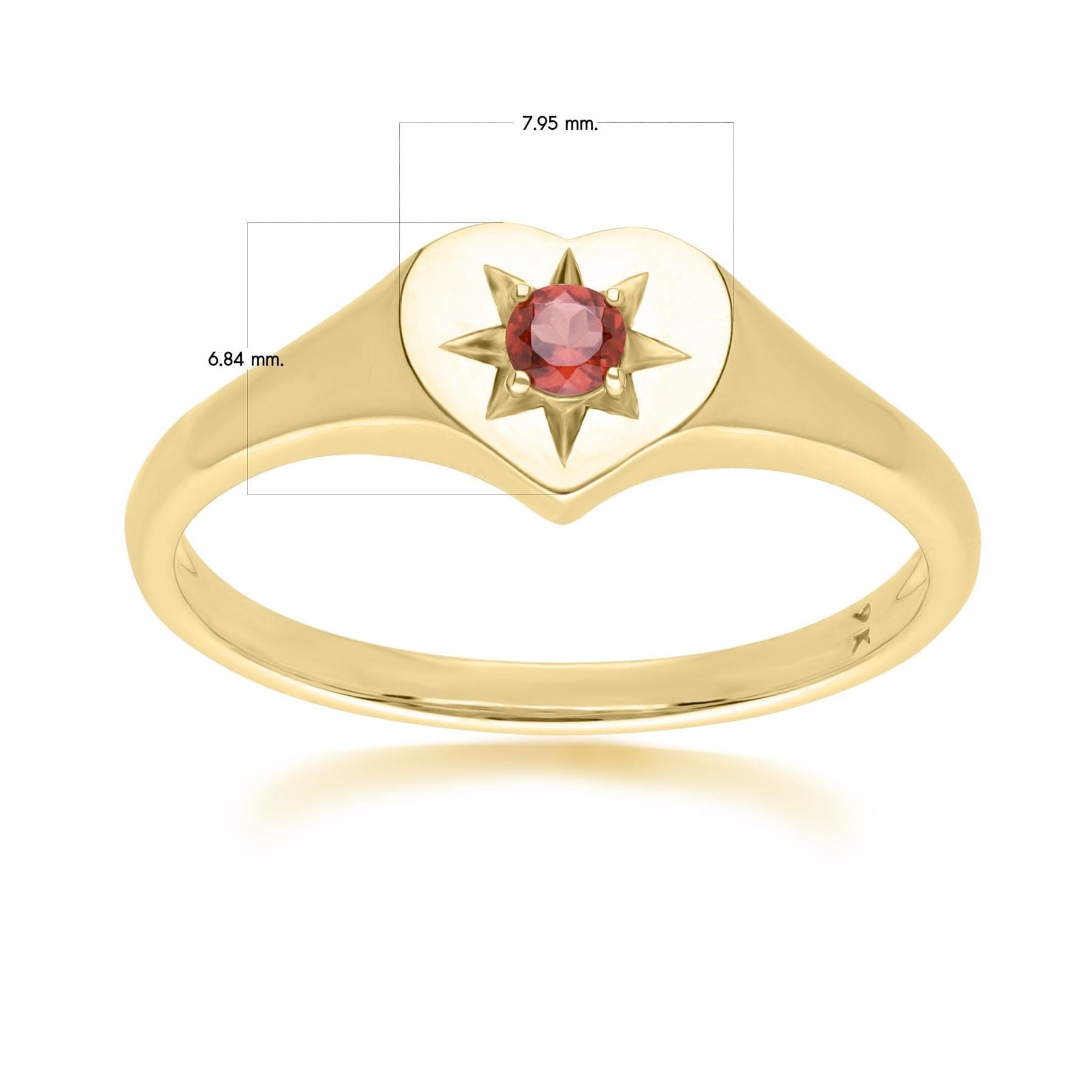 135R2055059_ ECFEW™ 'The Liberator' Garnet Heart Ring in 9ct Yellow Gold Dimensions