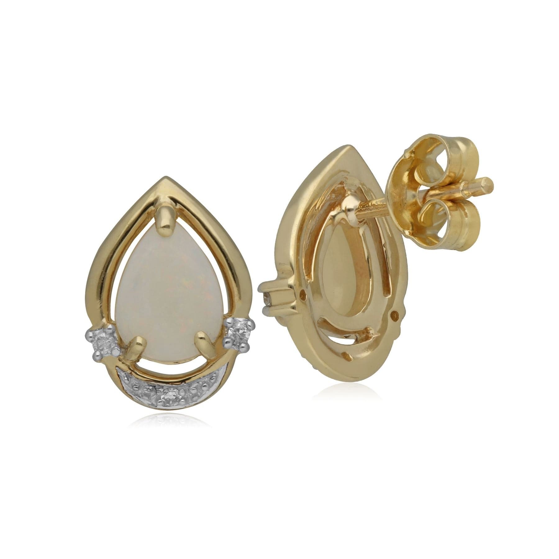 135E1073019 Gemondo 9ct Yellow Gold 0.77ct Opal Cabochon & 2.8pt Diamond Pear Stud Earrings 2