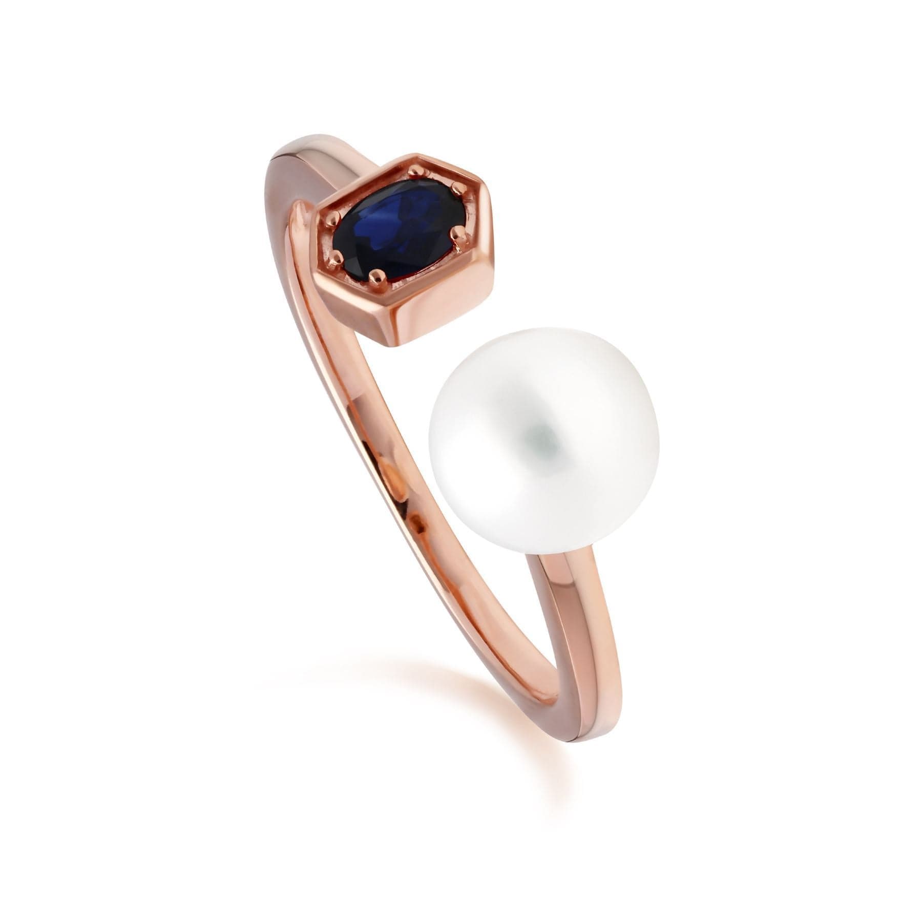 270E030401925-270R058901925 Modern Pearl & Sapphire Ring & Earring Set in Rose Gold Plated Silver 3