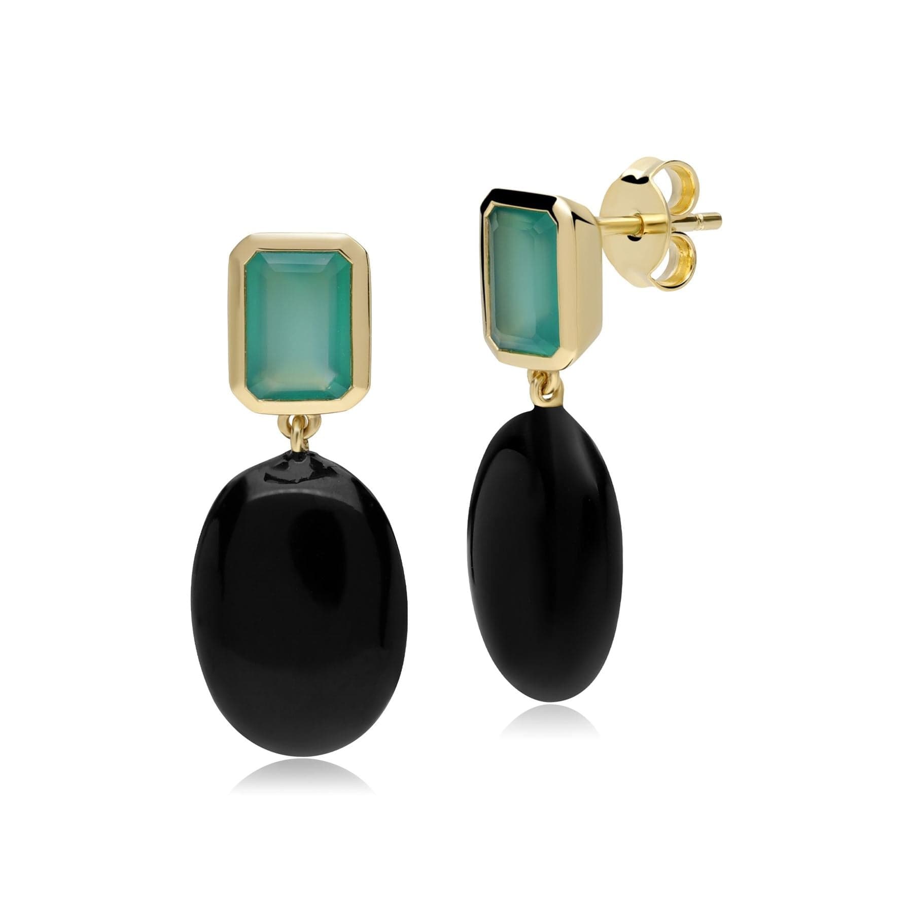 270E034901925 ECFEW™ Unifier Dyed Green Chalcedony & Onyx Drop Earrings In Sterling Silver 1