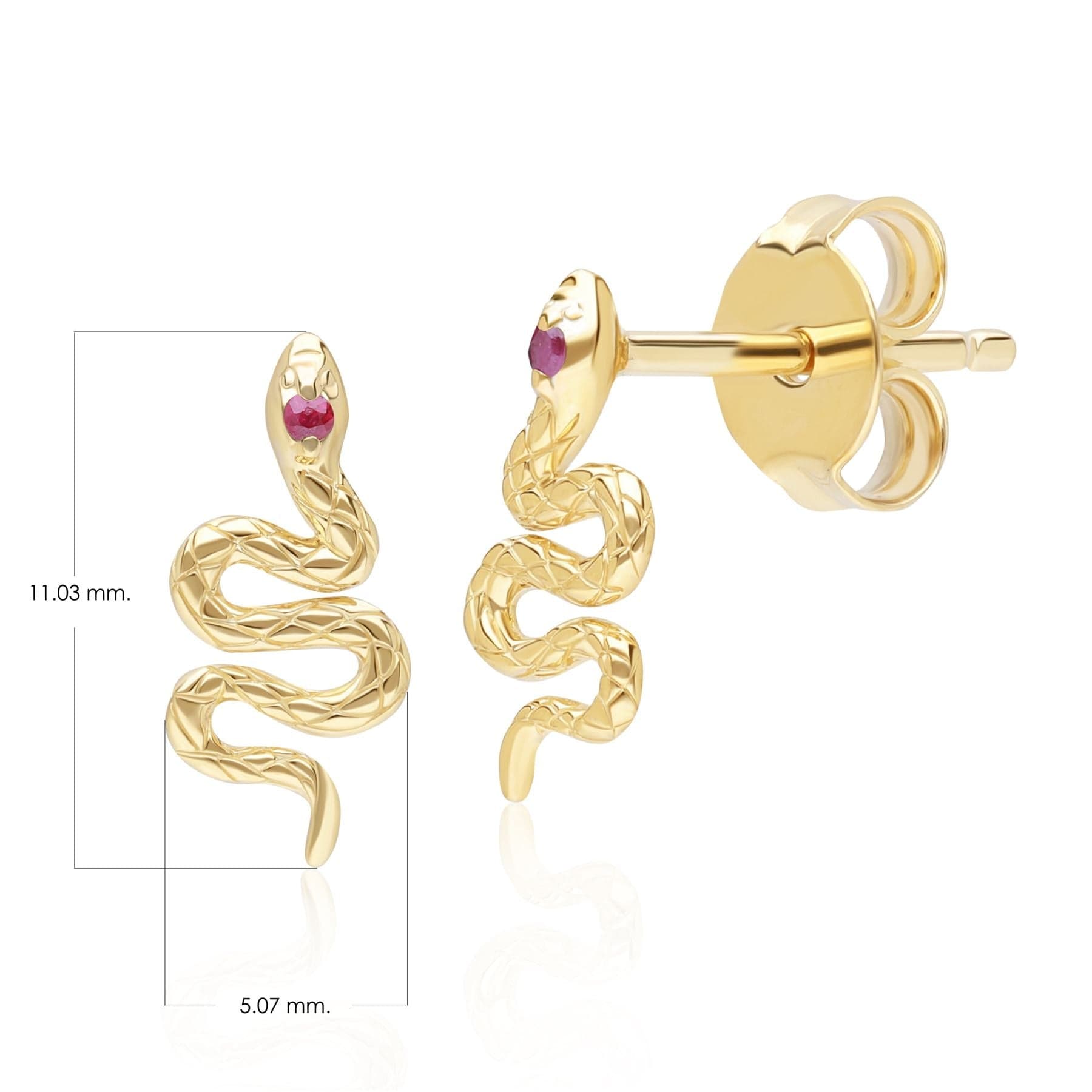 132E2793019 ECFEW™ Ruby Snake Wrap Stud Earrings in 9ct Yellow Gold Dimensions