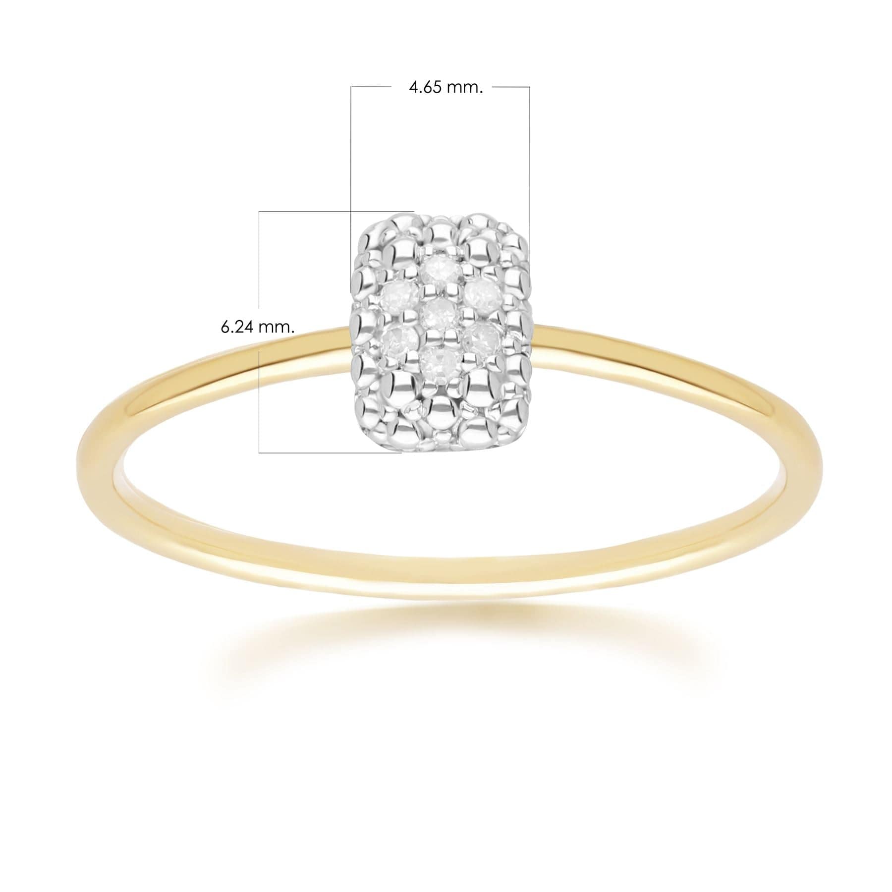 191R0929019 Diamond Pave Rectangle Ring 9ct Yellow Gold Dimensions