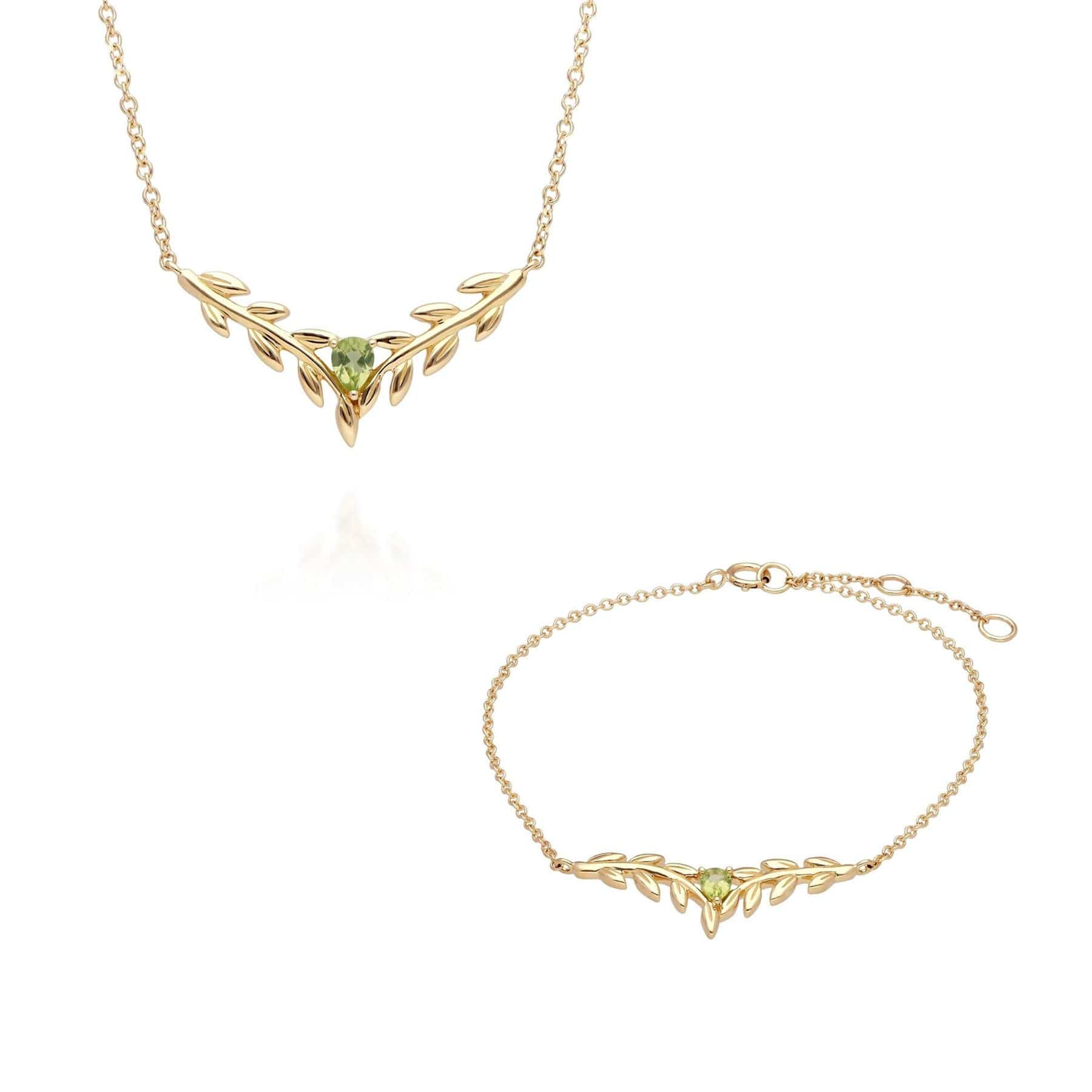 O Leaf Peridot Necklace & Bracelet Set in 9ct Yellow Gold - Gemondo