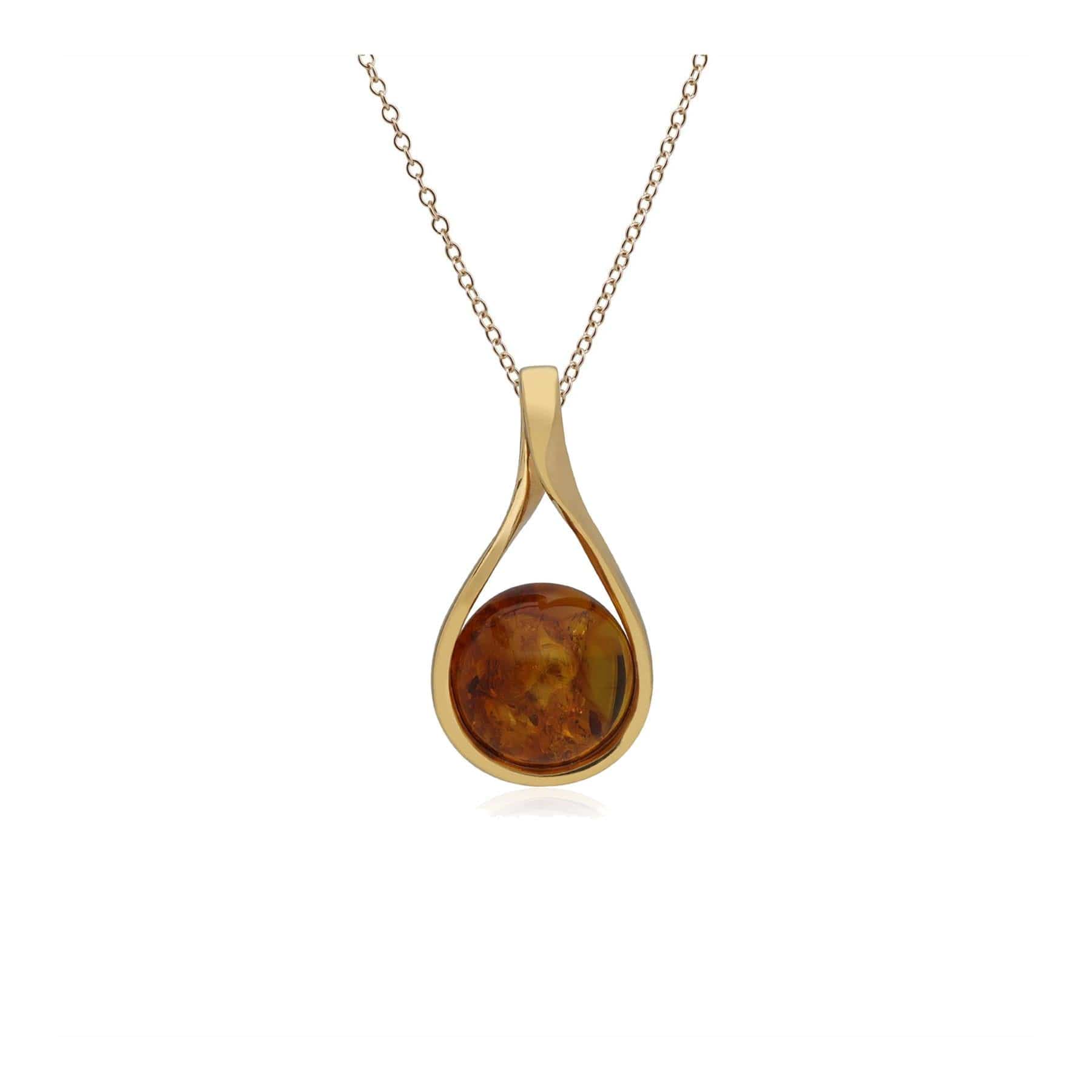 T1072P9023 Kosmos Ball shaped Amber Pendant in Gold Plated Sterling Silver 1