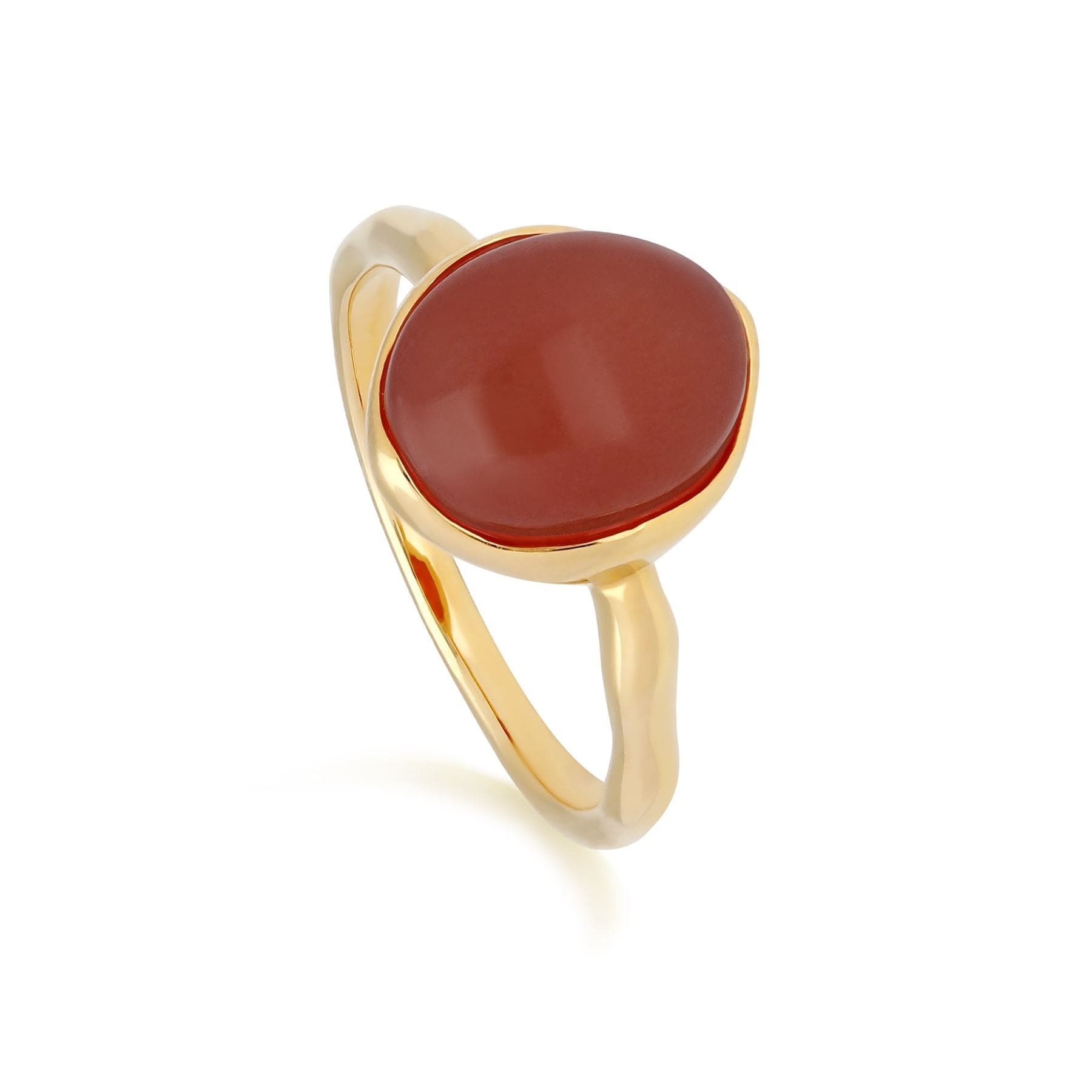 Irregular Dyed Red Jade & Diamond Ring in Gold Plated Sterling Silver