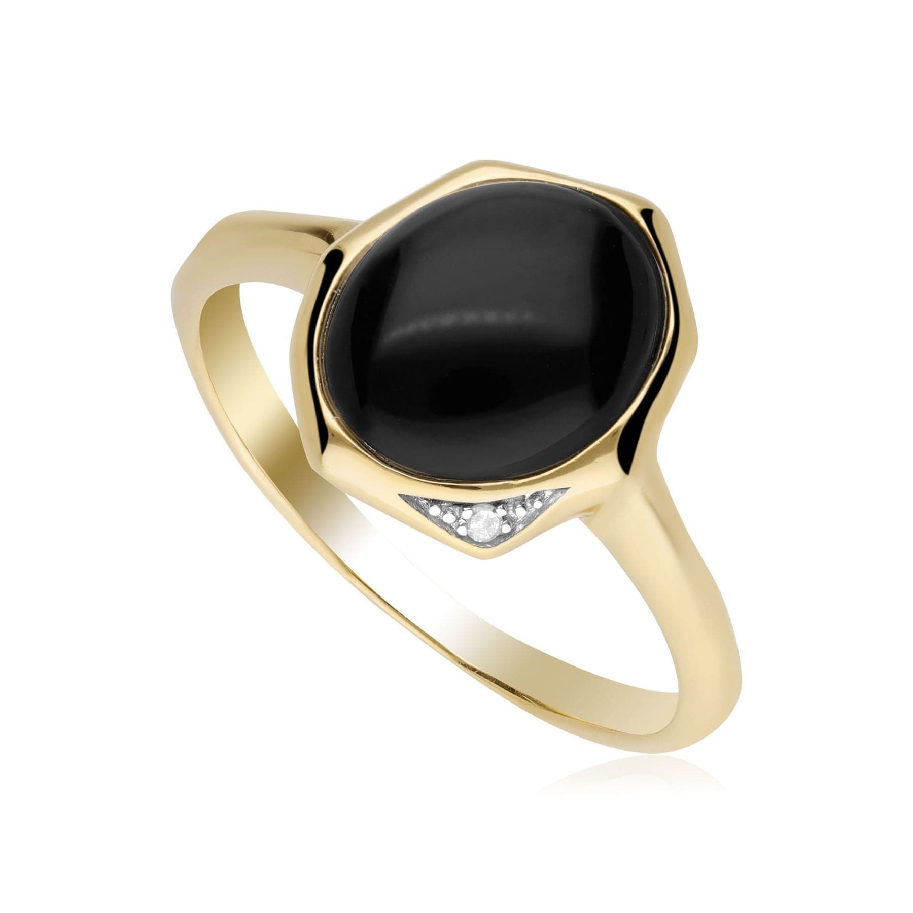 270R057507925 Irregular B Gem Black Onyx & Diamond Ring In Yellow Gold Plated Silver 1