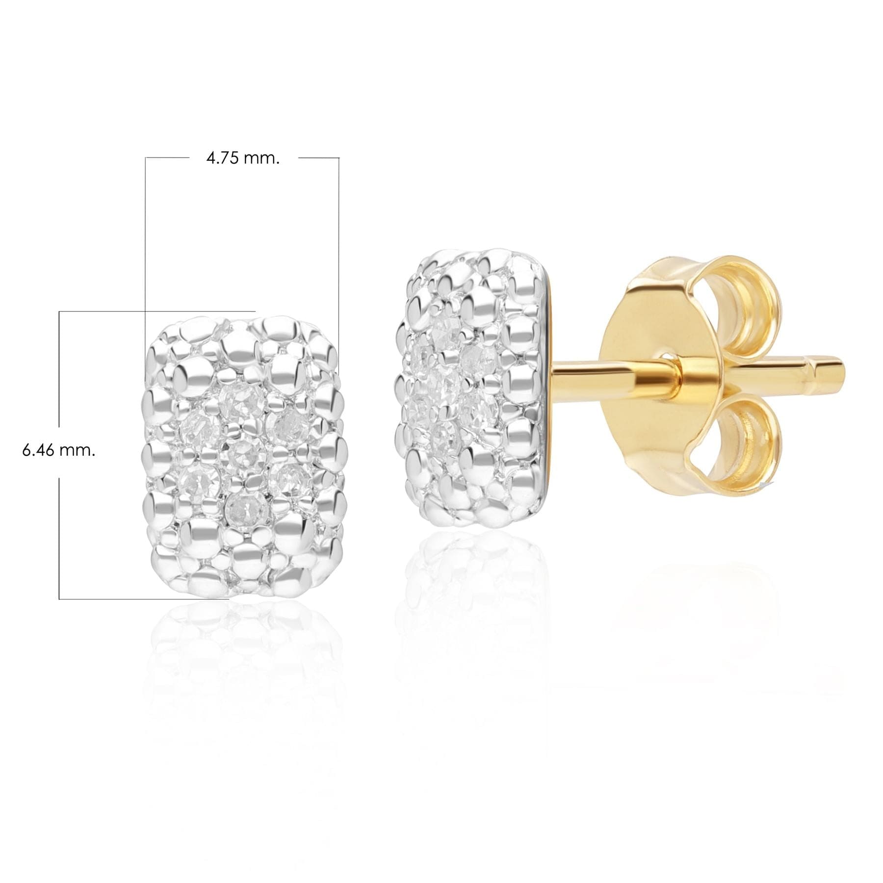 191E0426019 Diamond Pave Rectangle Stud Earrings 9ct Yellow Gold Dimensions