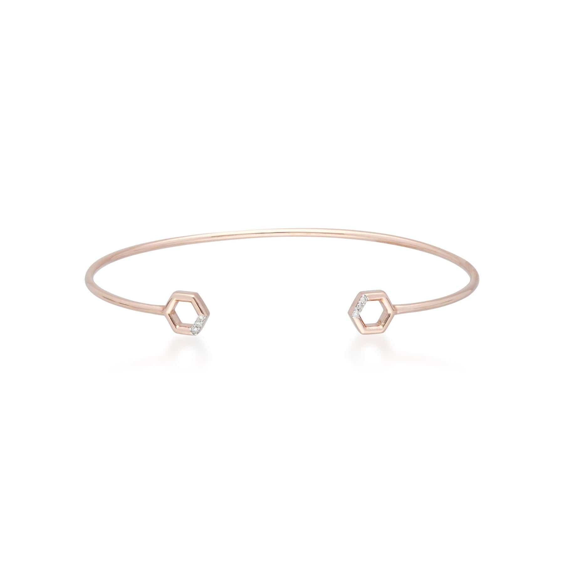 Diamond Pavé Hexagon Open Bangle in Rose Gold