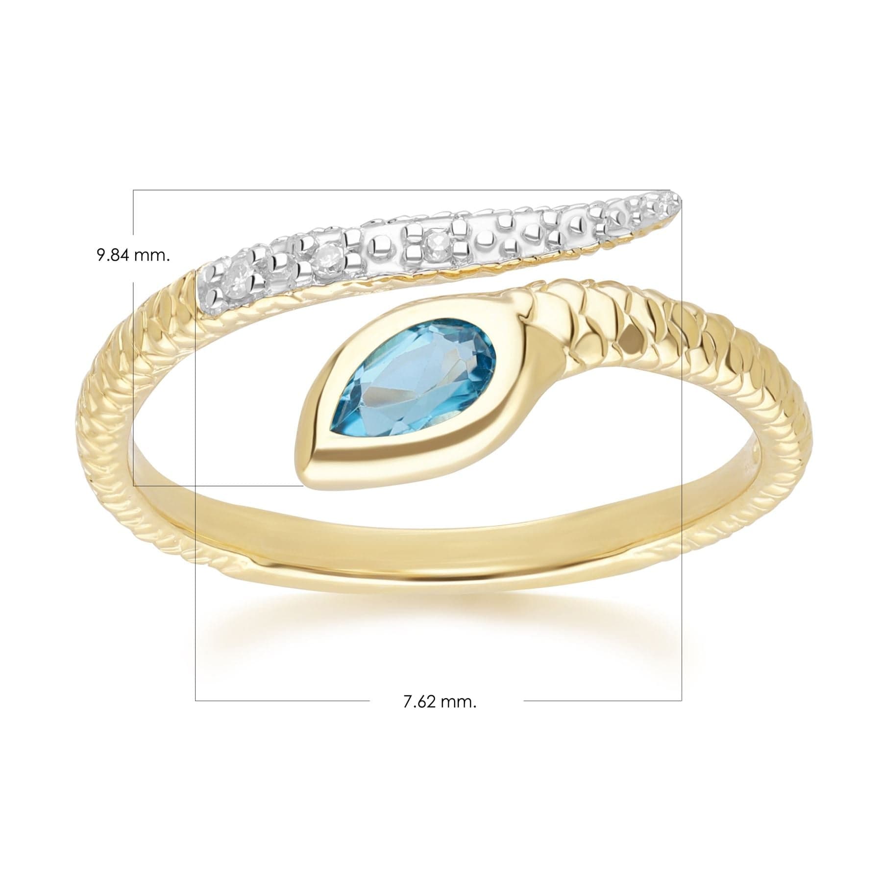133R9812029 ECFEW™ London Blue Topaz & Diamond Snake Ring in 9ct Yellow Gold Dimensions