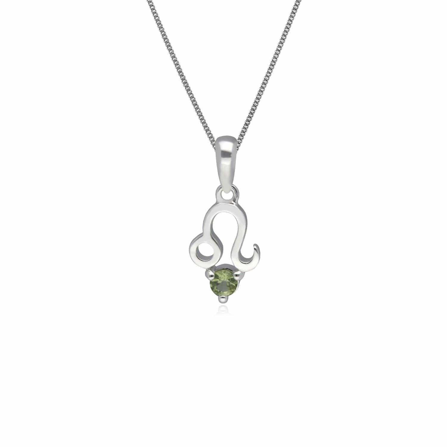 162P0238019 Peridot Leo Zodiac Charm Necklace in 9ct White Gold 1