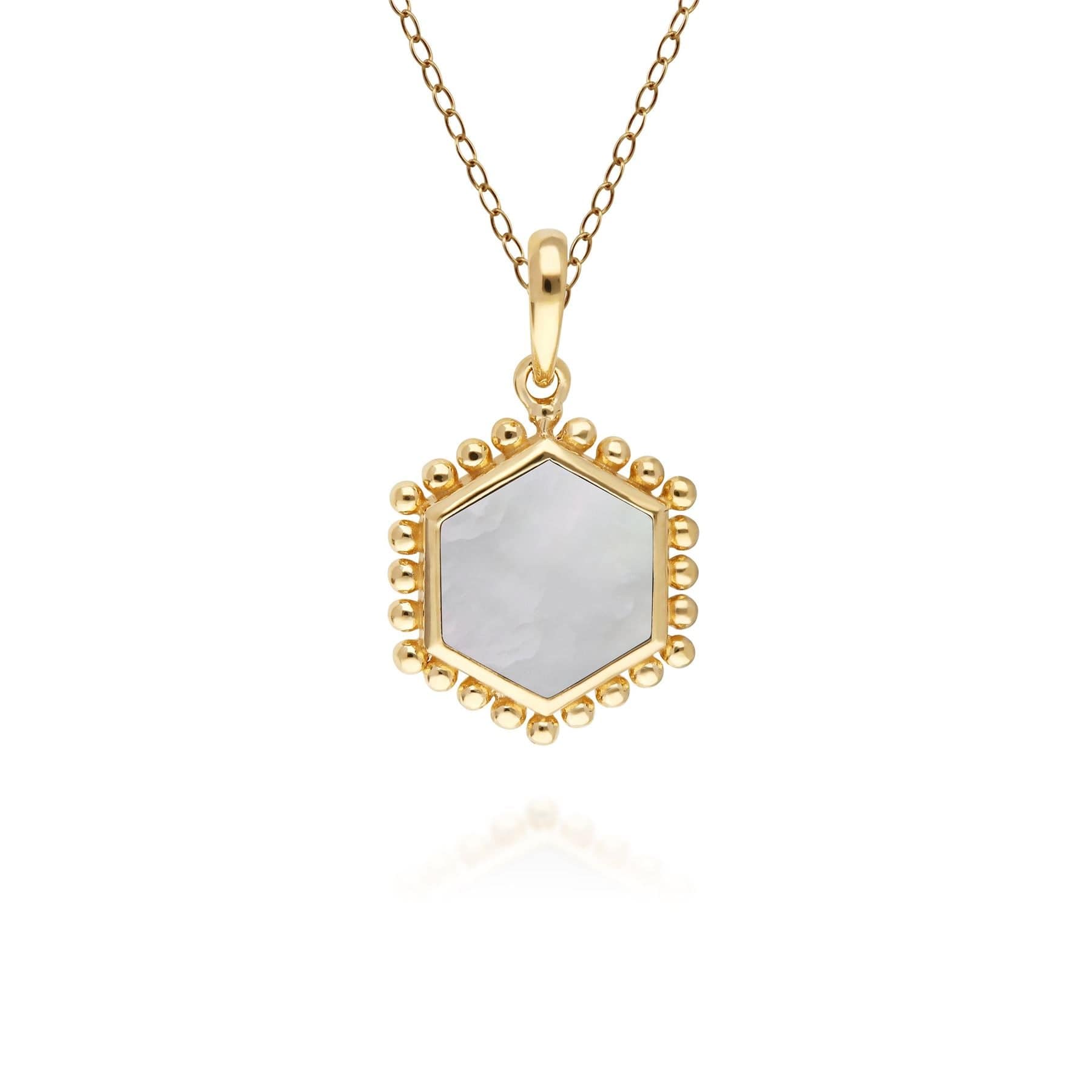 Mother of Pearl Flat Slice Hex Pendant in Gold Plated Sterling Silver - Gemondo