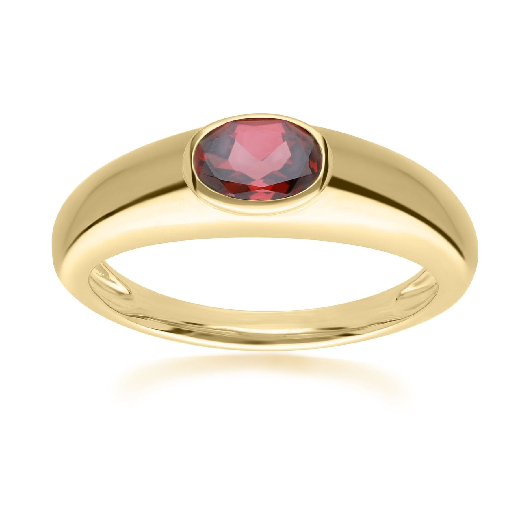 Modern Classic Oval Garnet Ring in 18ct Gold Plated Silver - Gemondo