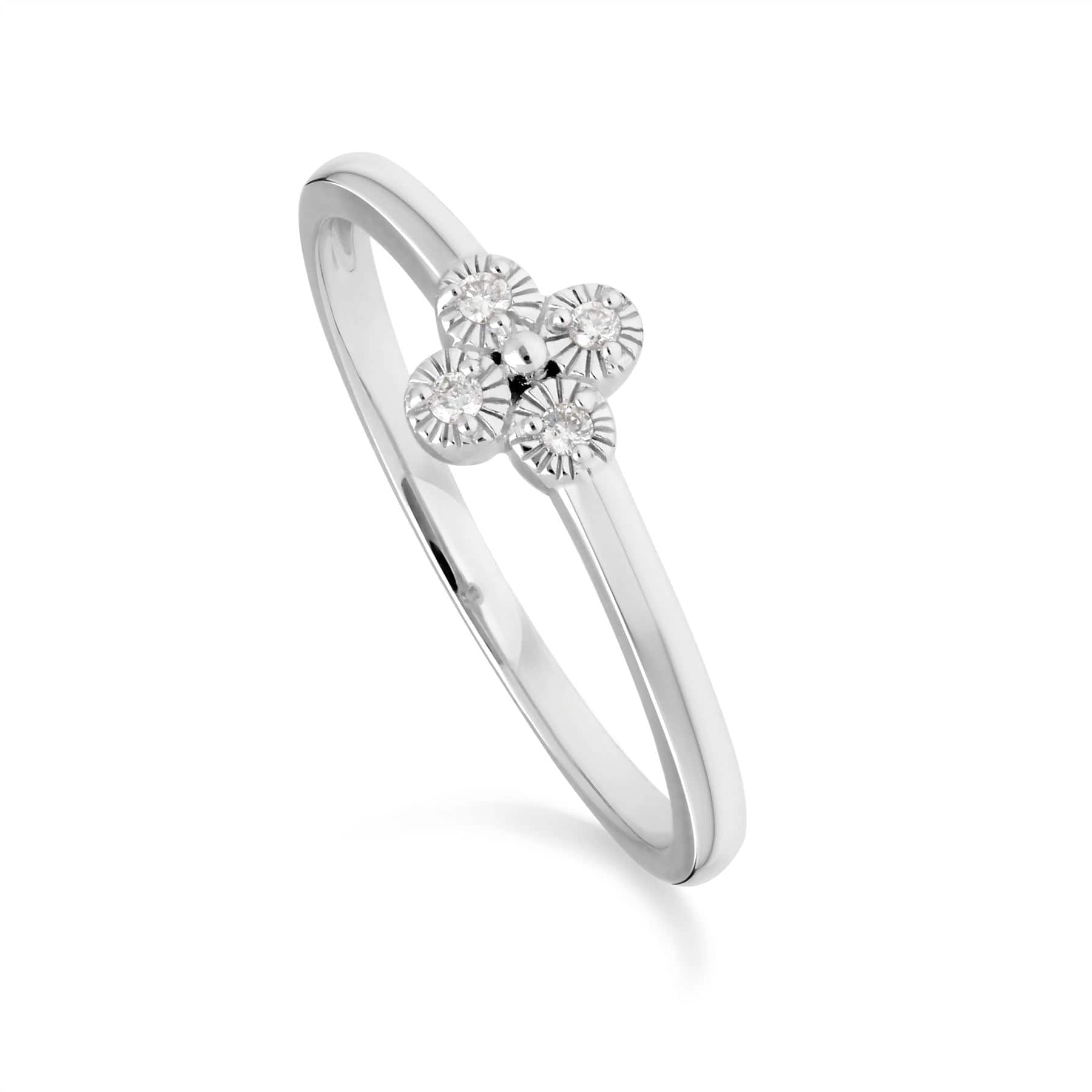 Diamond flowers ring in 9ct white gold
