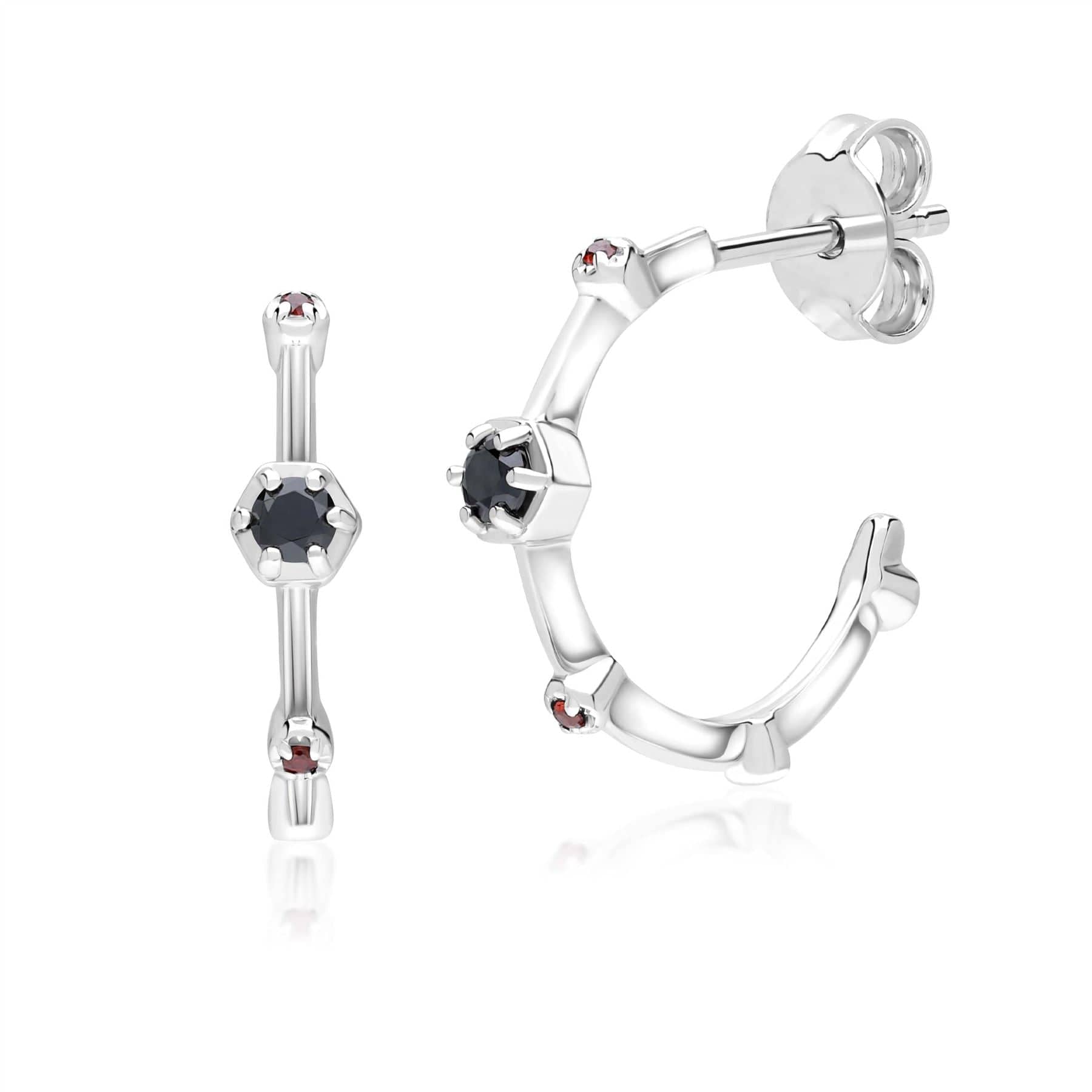 Modern Glam Spinel & Garnet Mini Hoop Earrings In Sterling Silver - Gemondo