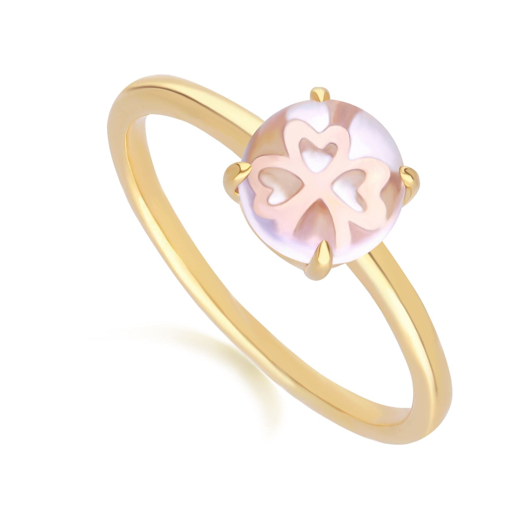 Gardenia Pink Amethyst Cabochon Ring in Gold Plated Sterling Silver - Gemondo