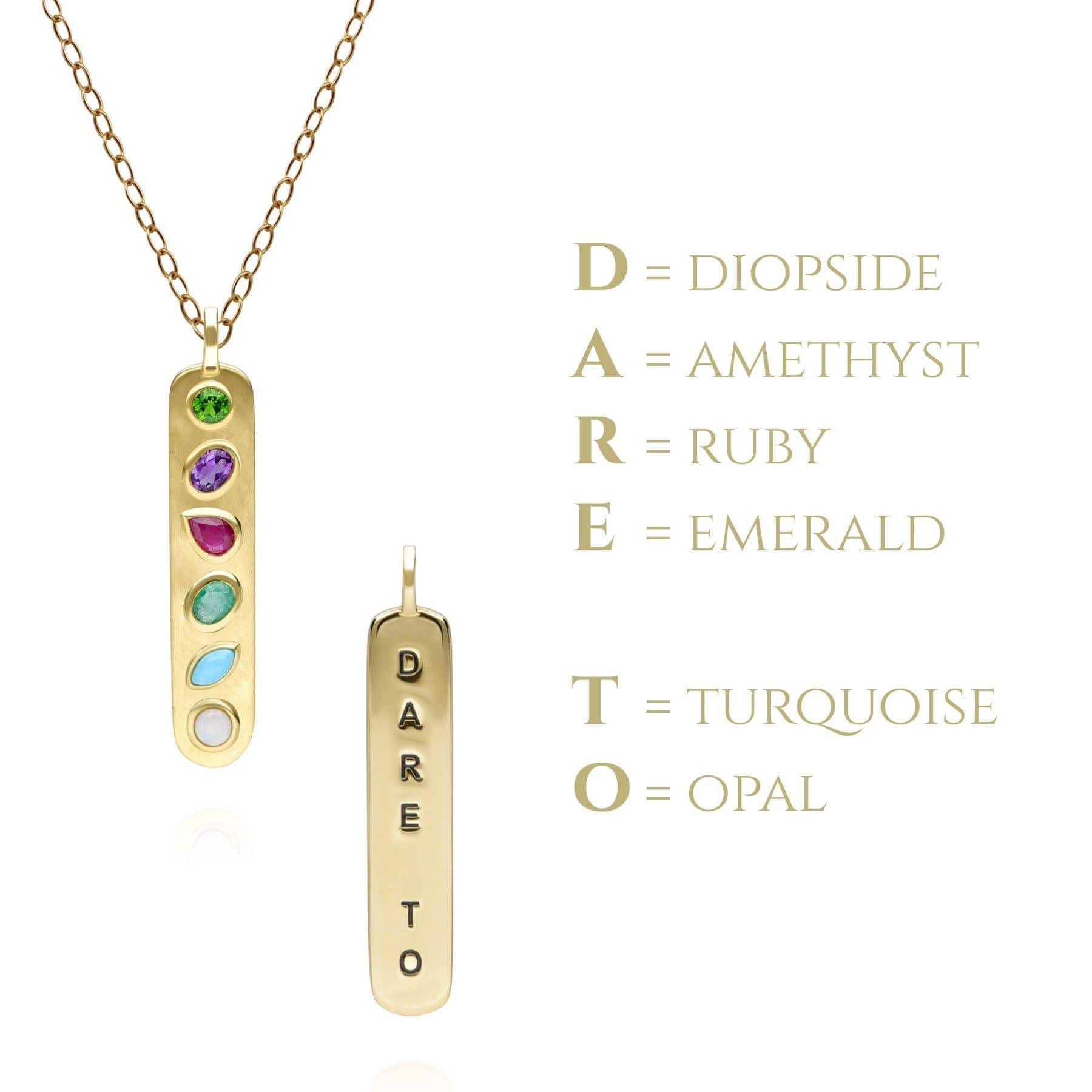 133P3927019 Coded Whispers Brushed Gold 'Dare To' Acrostic Gemstone Pendant 3