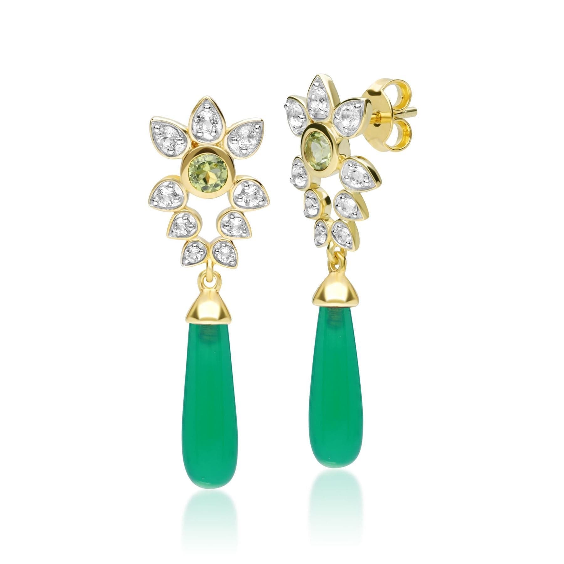 253E337402925 ECFEW™ Creator Dyed Green Chalcedony, Peridot & White Topaz Earrings In Sterling Silver 3