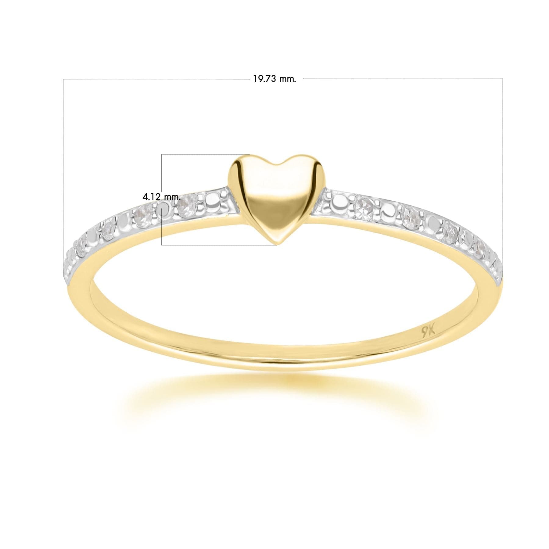 191R0936019 Dainty Love Heart Diamond Band Ring in 9ct Yellow Gold Dimensions