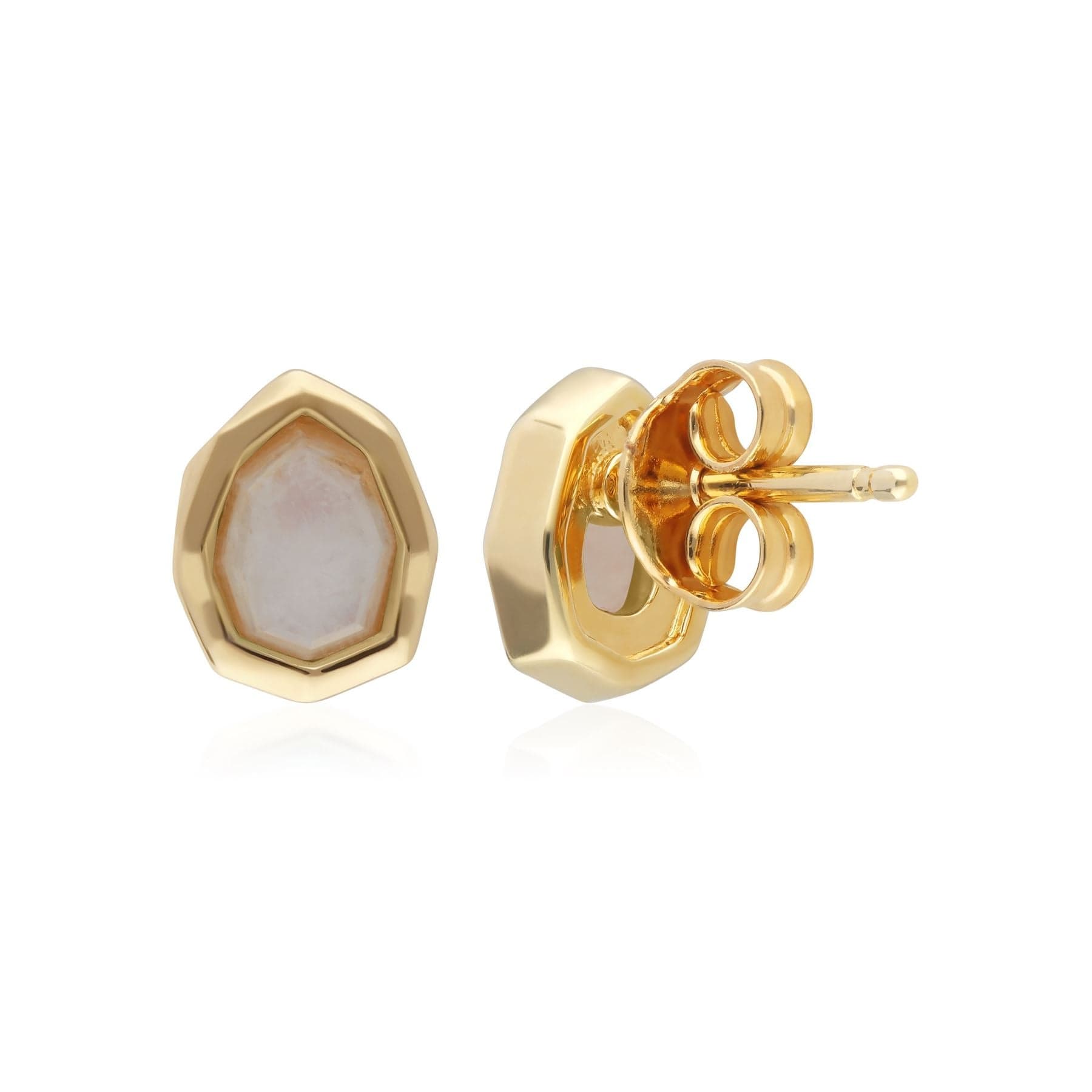 271E021103925 Irregular B Gem Rainbow Moonstone Stud Earrings in Gold Plated Silver 2