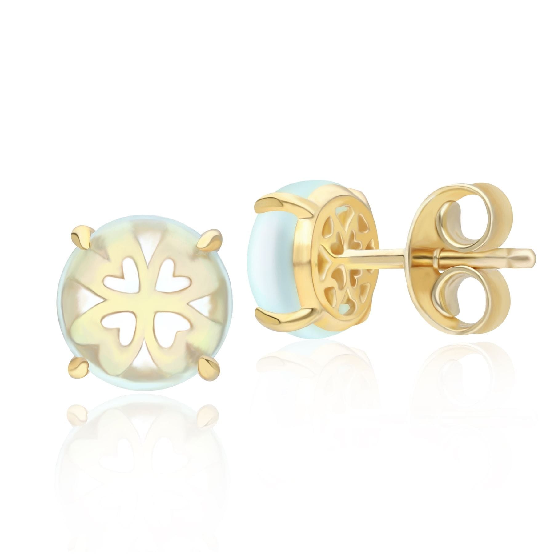 253E391803925 Gardenia Green Mint Quartz Cabochon Stud Earrings in Gold Plated Sterling Silver Side