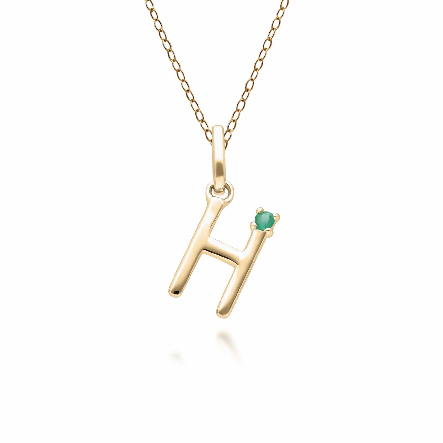 135P2110019 Initial Emerald Letter Necklace In 9ct Yellow Gold 9