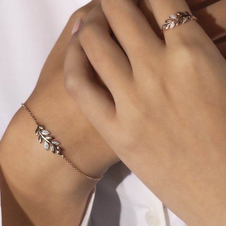 191R0899029 O Leaf Diamond Olive Branch Ring in 9ct Rose Gold 3