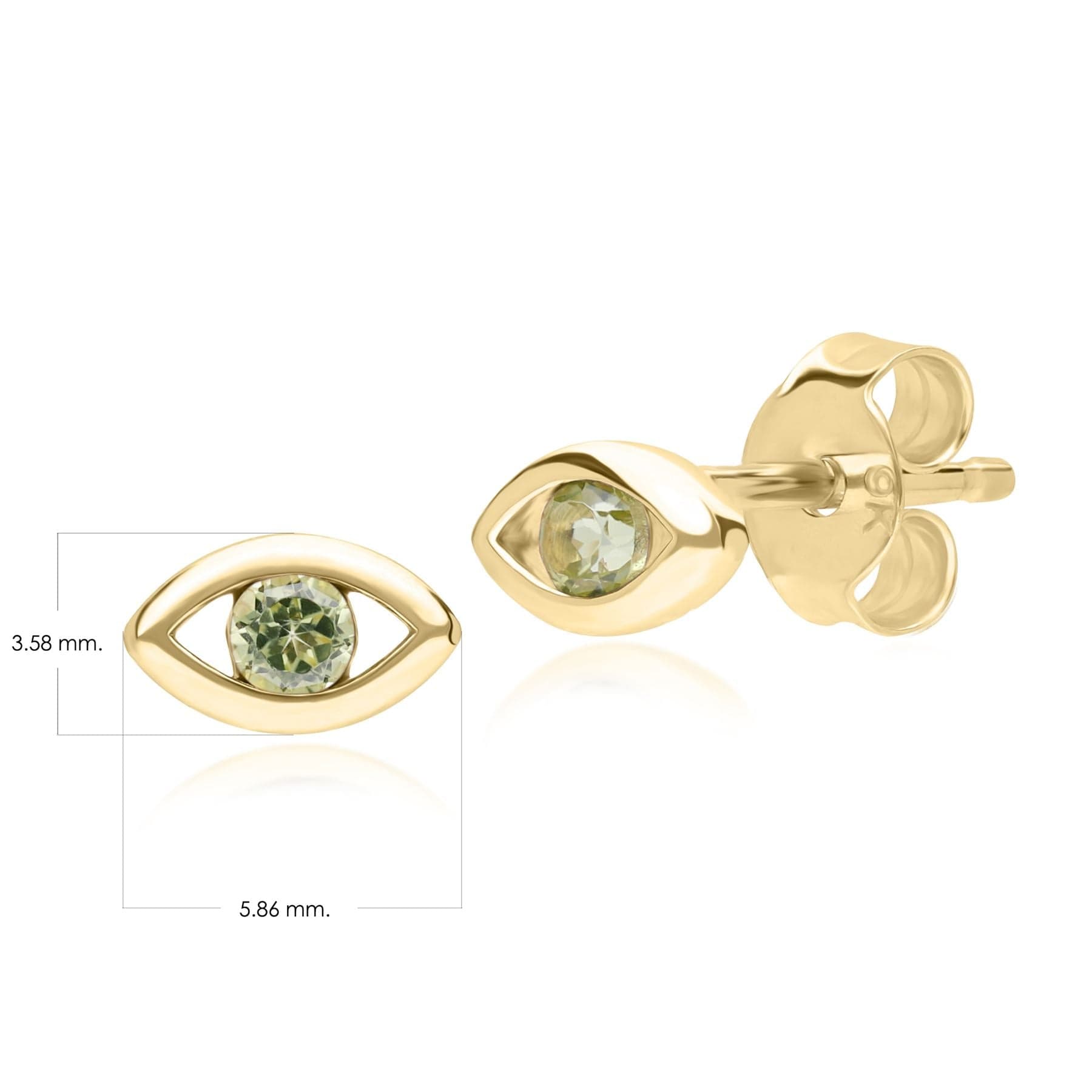 135E1825019 ECFEW™ Dainty Evil Eye Peridot Stud Earrings in 9ct Yellow Gold Dimensions