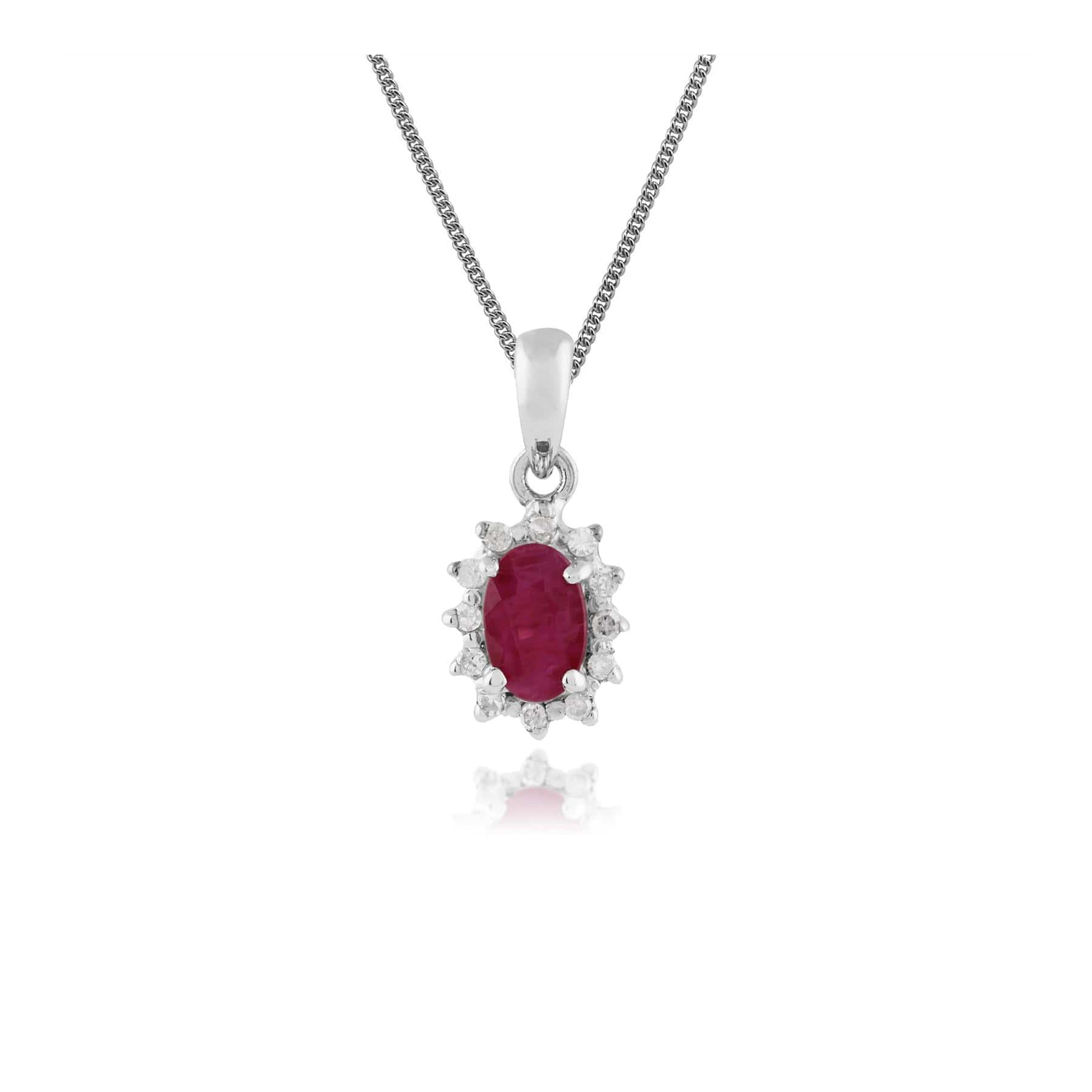 7061 Classic Oval Ruby & Diamond Cluster Pendant in 9ct White Gold 1