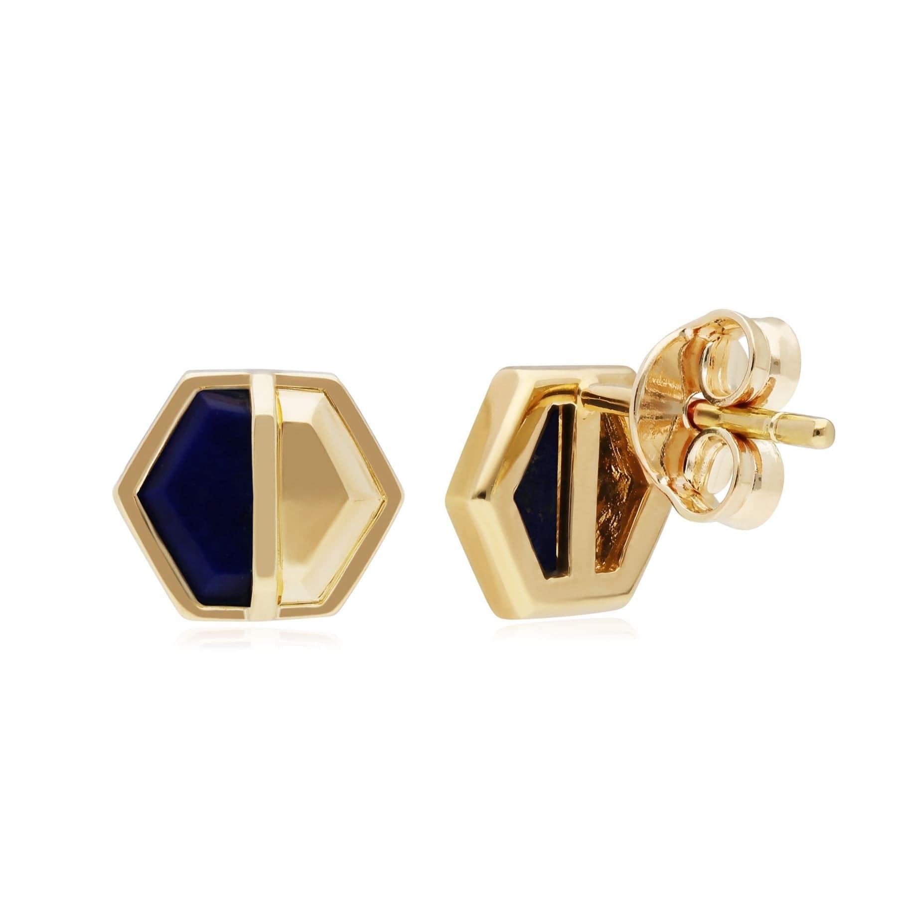 270E027502925 Micro Statement Lapis Lazuli Hexagon Stud Earrings in Gold Plated Silver 2