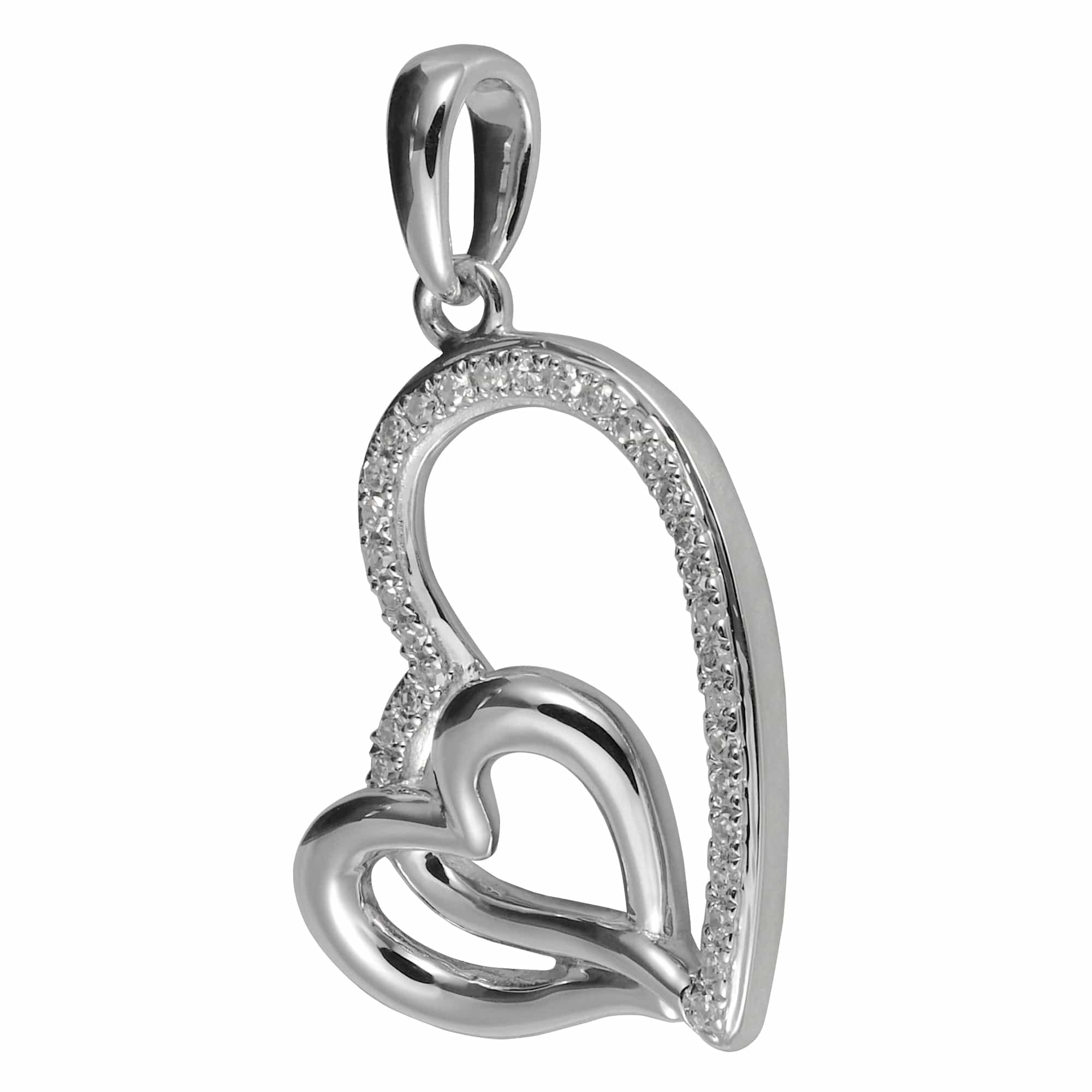 53252P008 Contemporary Style Round Diamond Double Heart Pendant & Chain in 375 White Gold  2