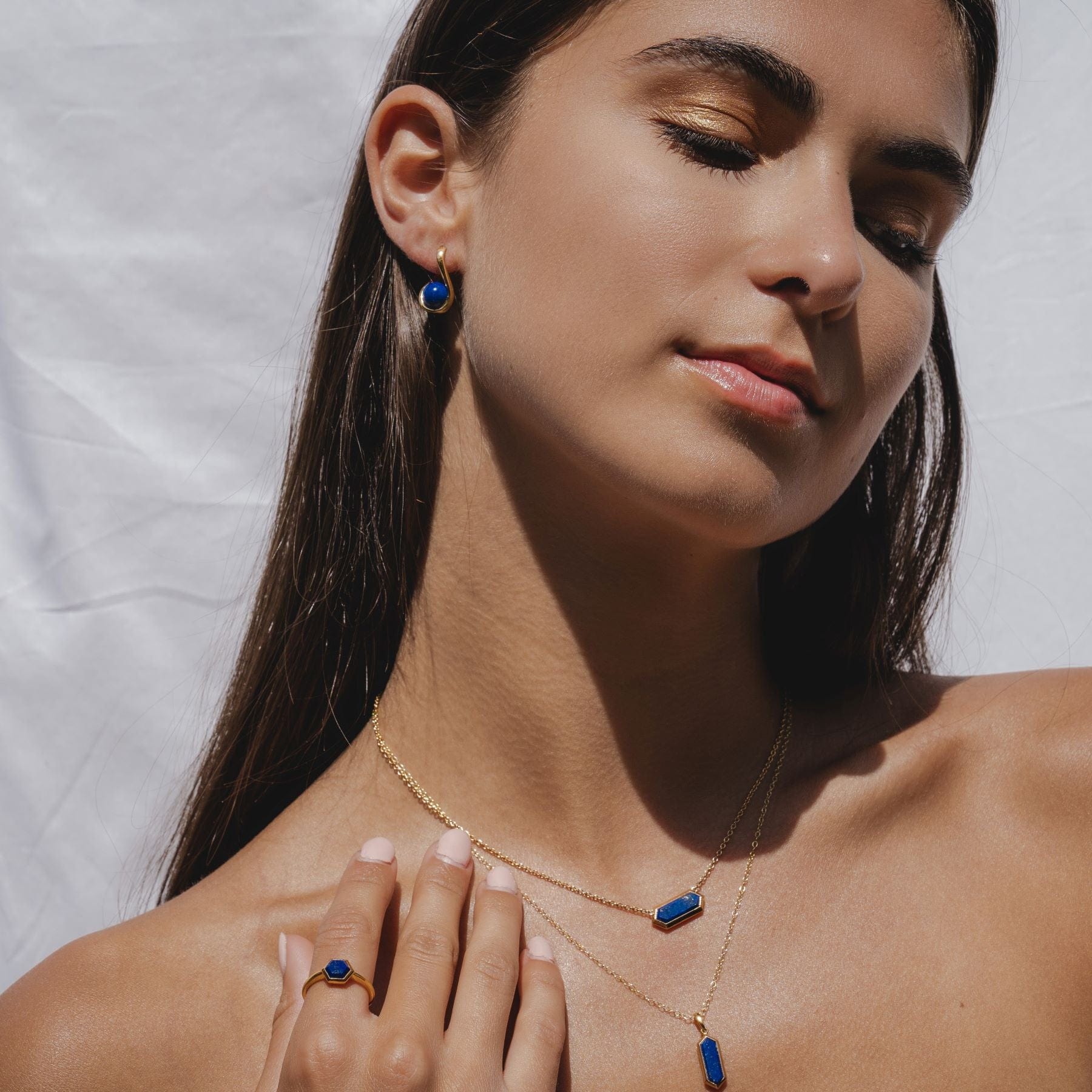 Geometric Hexagon Lapis Lazuli Prism set on Model